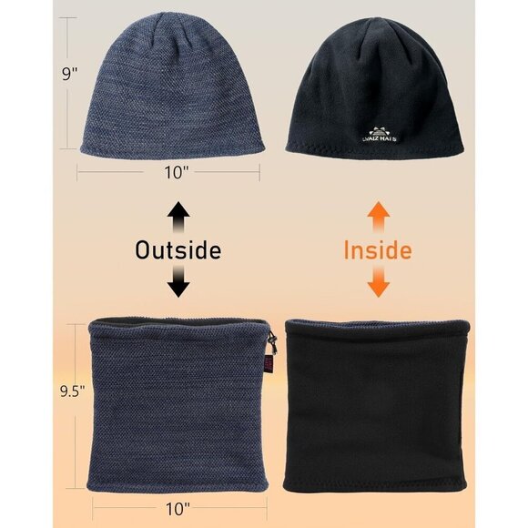 Unisex Blue Grey+grey Knit Fleece-Lined Ski Cap & Neck Gaiter Set main image 4